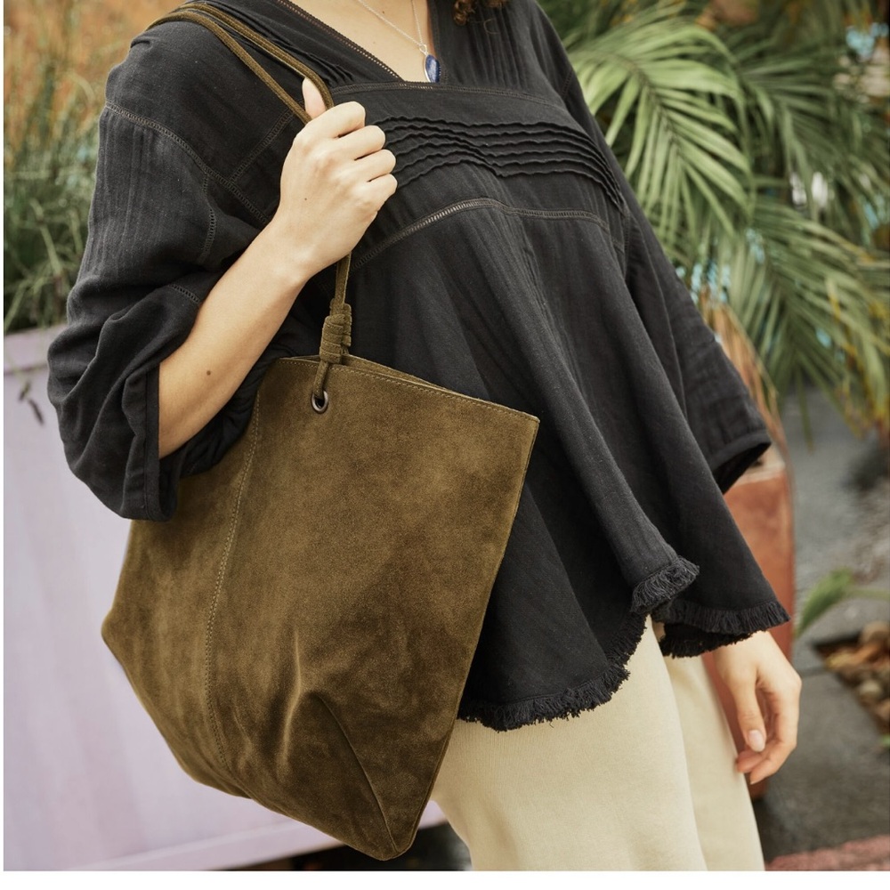 Olive Green Suede Tote Bag - Picture 6 of 7